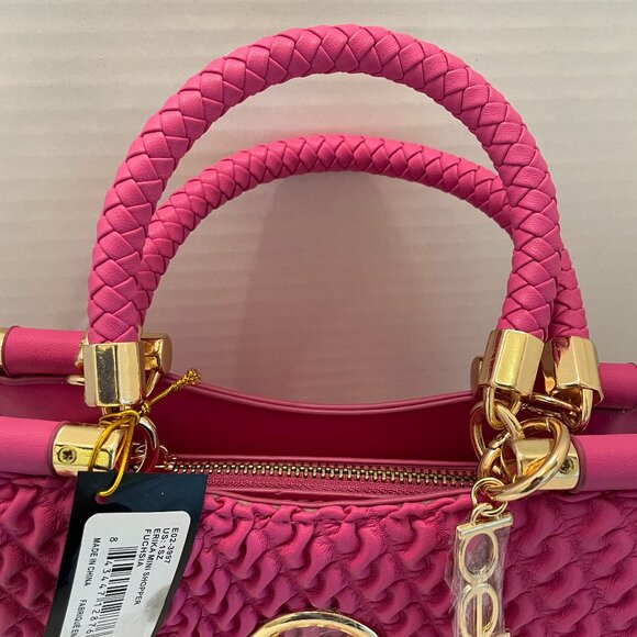 bebe Erika Mini Shopper Fuchsia Pink Satchel Top Handle Gold Bag NWT - Picture 4 of 13
